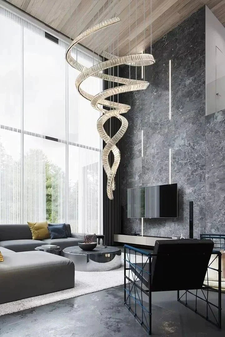 Designer Foyer Living Room Ceiling Light Fixture Stylish Spiral Crystal Chandelier For Hotel Entrance - lampmodern
