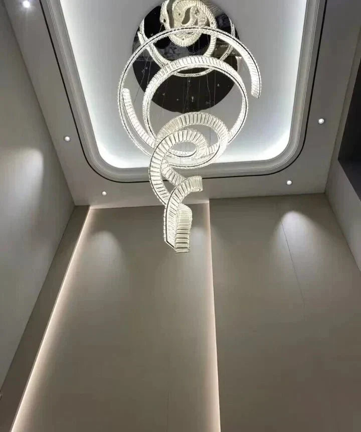 Designer Foyer Living Room Ceiling Light Fixture Stylish Spiral Crystal Chandelier For Hotel Entrance - lampmodern