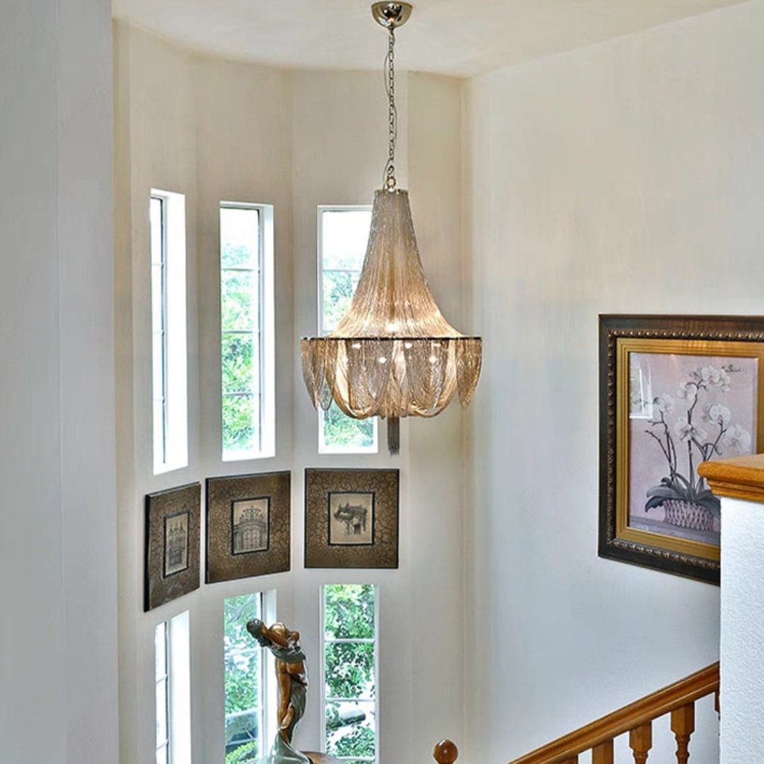 Designer Models Oversized Aluminium Long Tassel Pendant Chendelier for Large Living Room/Staircase/Villa - lampmodern