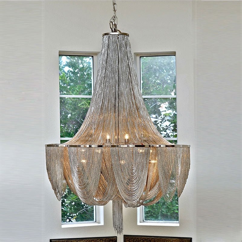 Designer Models Oversized Aluminium Long Tassel Pendant Chendelier for Large Living Room/Staircase/Villa - lampmodern