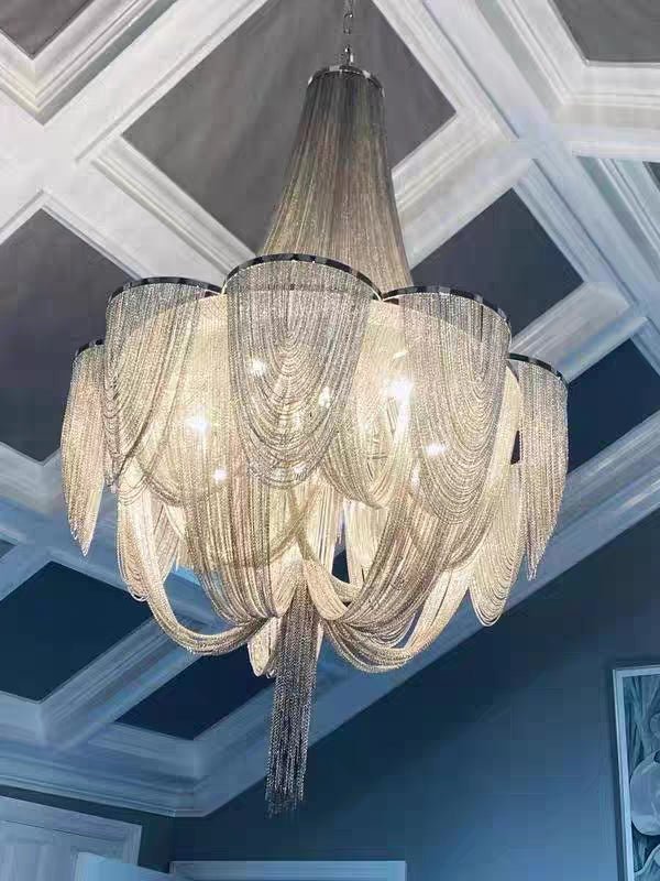 Designer Models Oversized Aluminium Long Tassel Pendant Chendelier for Large Living Room/Staircase/Villa - lampmodern