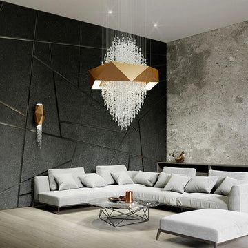 Duplex Living Room Crystal Pendant Chandelier Luxury Hotel Entryway Ceiling Light Fixture In Gold Finish - lampmodern