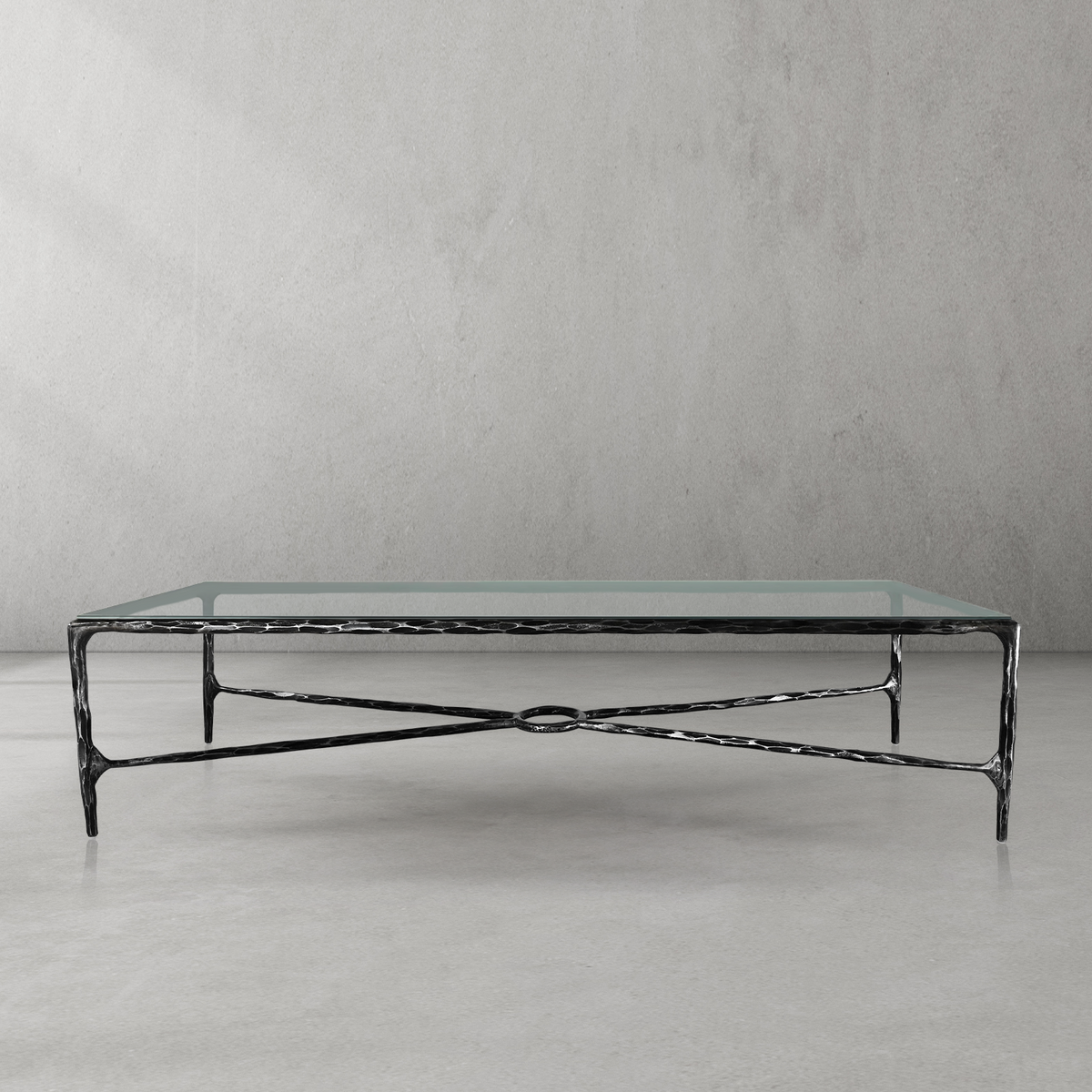 Thaddeus Forged Iron Rectangle Glass Coffee Table - Lamp Modern
