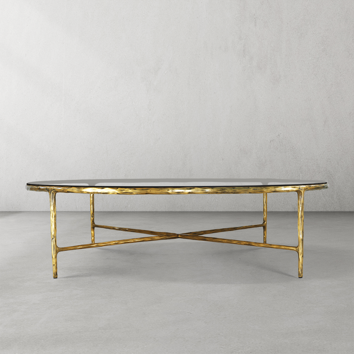 Thaddeus Forged Iron Glass Round Coffee Table 36" 55" - Lamp Modern