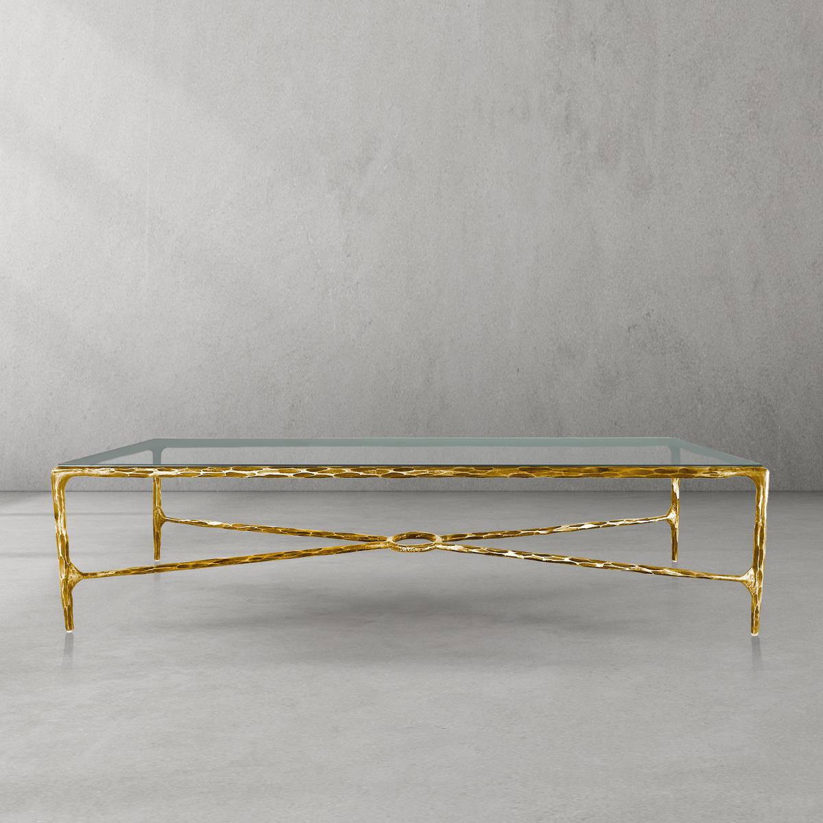Thaddeus Forged Iron Rectangle Glass Coffee Table - Lamp Modern