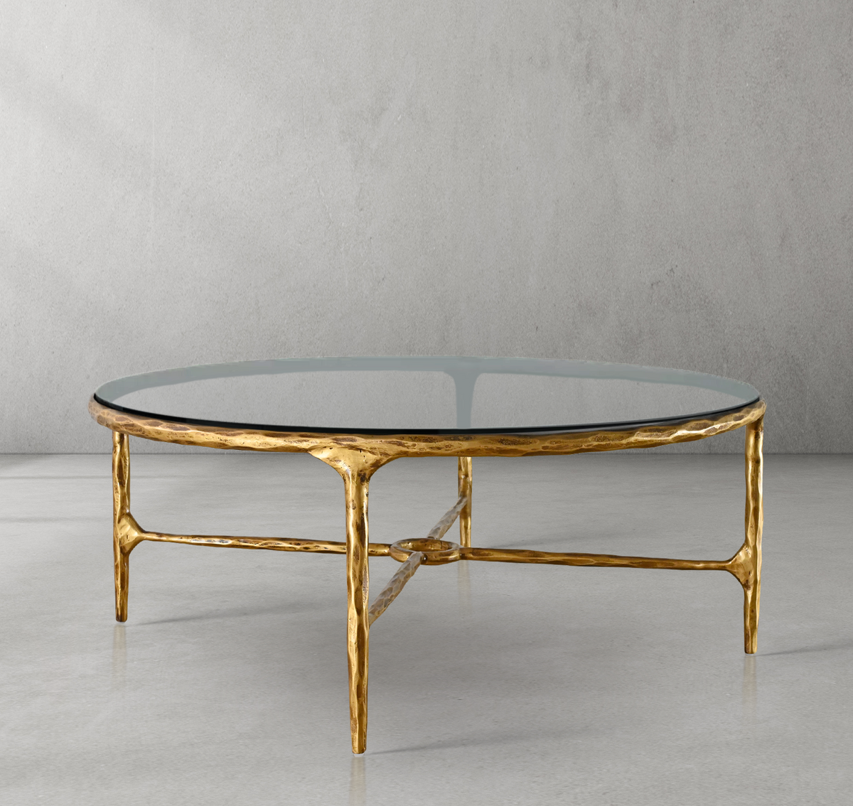 Thaddeus Forged Iron Glass Round Coffee Table 36" 55" - Lamp Modern
