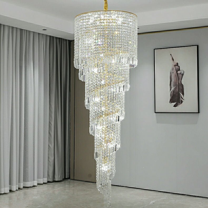 Elegant Foyer Hall Chandelier Long Crystal Ceiling Light Fixture For Living Room Entryway Staircase - lampmodern