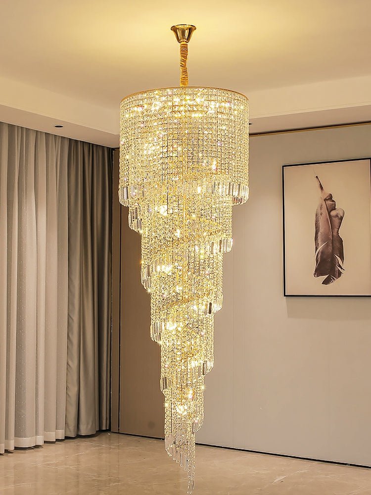 Elegant Foyer Hall Chandelier Long Crystal Ceiling Light Fixture For Living Room Entryway Staircase - lampmodern