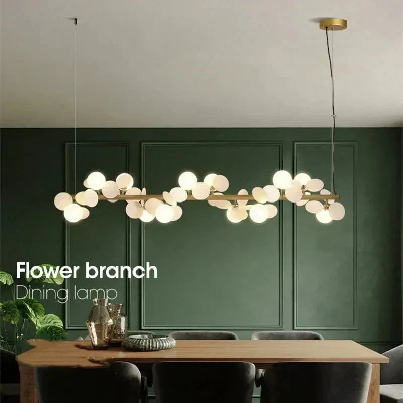Eli Glass Globes Linear Chandelier For Dining Room - 12 LightsGrayCool white 6000Klampmodern