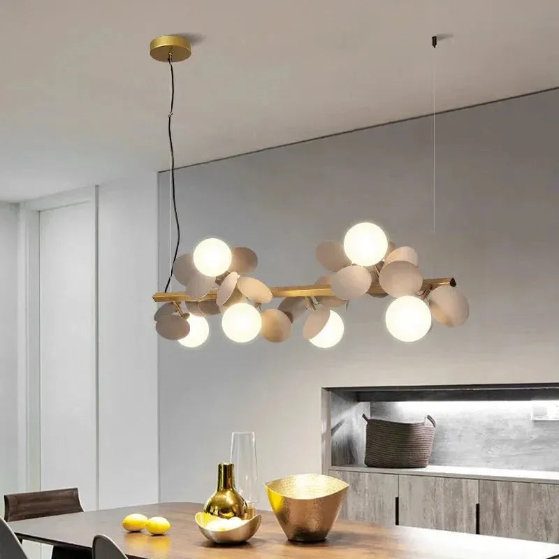 Eli Glass Globes Linear Chandelier For Dining Room - 12 LightsGrayCool white 6000Klampmodern