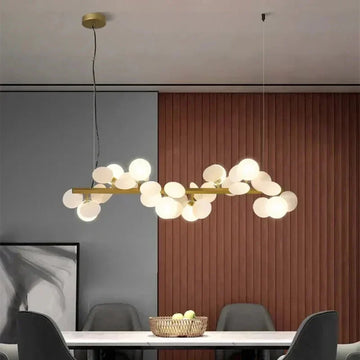 Eli Glass Globes Linear Chandelier For Dining Room - 8 LightsGrayCool white 6000Klampmodern