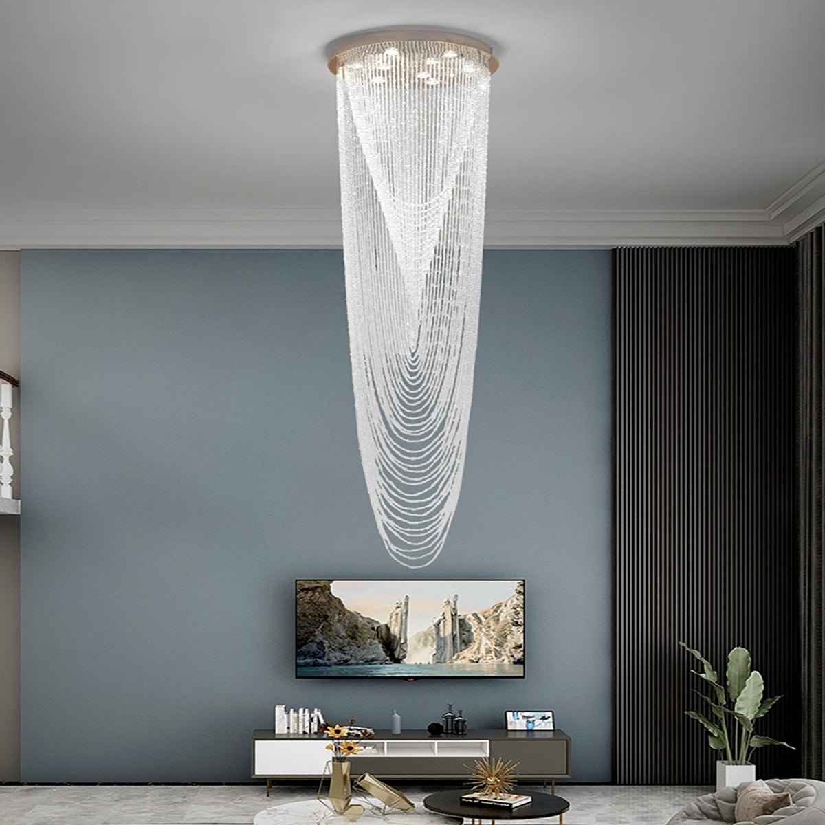 Extra Large Affordable Luxury Tiered Tassel Watefall Crystal Chandelier for Spiral Staircase/Villa/Hotel Lobby/Foyer - lampmodern