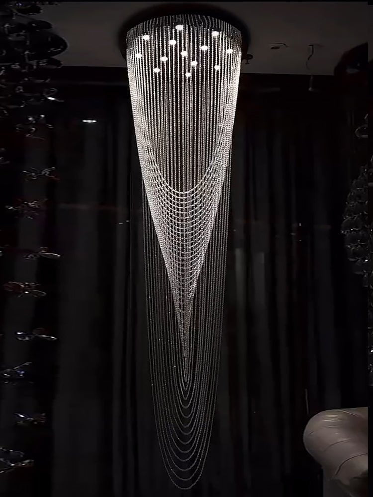 Extra Large Affordable Luxury Tiered Tassel Watefall Crystal Chandelier for Spiral Staircase/Villa/Hotel Lobby/Foyer - lampmodern