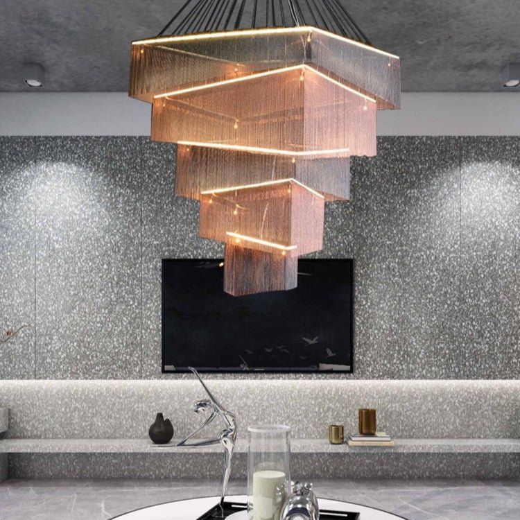 Extra Large Art Multi - tier Aluminum Chain Tassel Chandelier for High - Ceiling Room - lampmodern