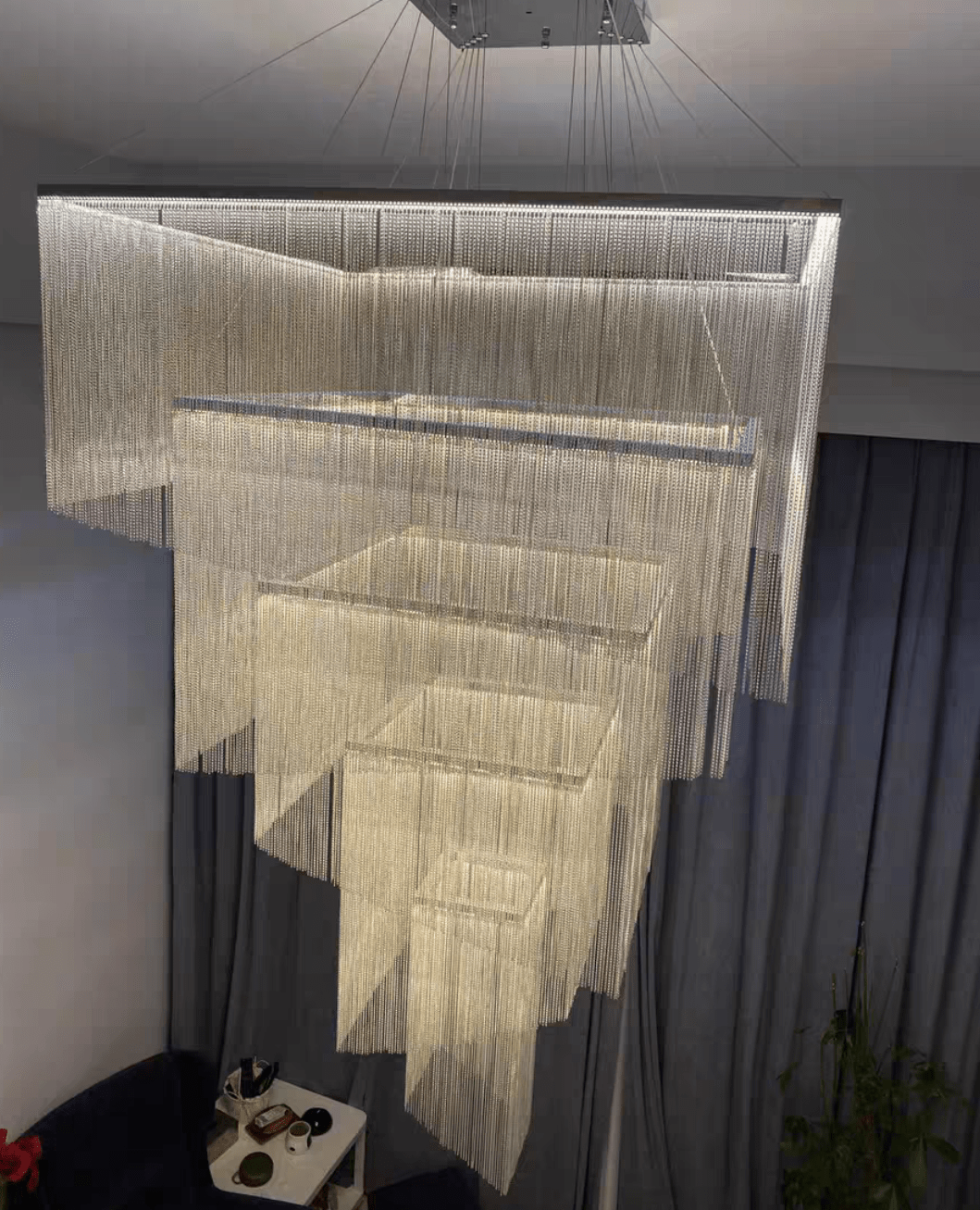 Extra Large Art Multi - tier Aluminum Chain Tassel Chandelier for High - Ceiling Room - lampmodern