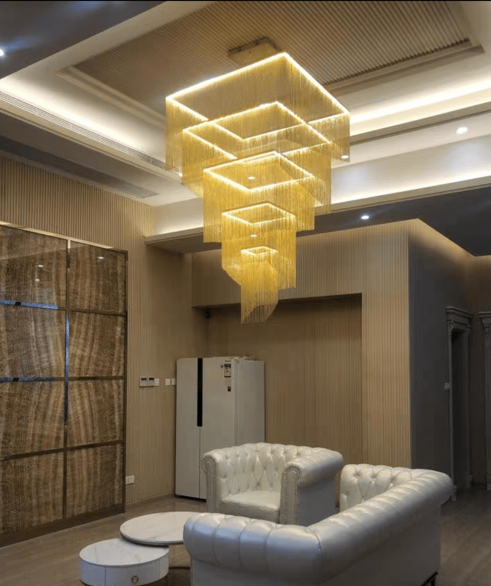 Extra Large Art Multi - tier Aluminum Chain Tassel Chandelier for High - Ceiling Room - lampmodern