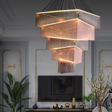 Extra Large Art Multi - tier Aluminum Chain Tassel Chandelier for High - Ceiling Room - lampmodern