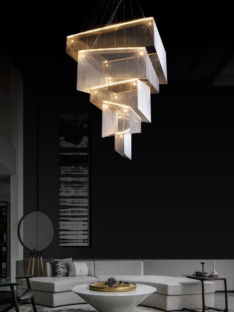 Extra Large Art Multi - tier Aluminum Chain Tassel Chandelier for High - Ceiling Room - lampmodern