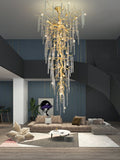 Extra Large Brass Tree Branch LED Chandelier Crystal Bar Drops Ceiling Light Fixture For Foyer Living Room Hall - lampmodern