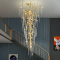 Extra Large Brass Tree Branch LED Chandelier Crystal Bar Drops Ceiling Light Fixture For Foyer Living Room Hall - lampmodern