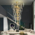 Extra Large Brass Tree Branch LED Chandelier Crystal Bar Drops Ceiling Light Fixture For Foyer Living Room Hall - lampmodern