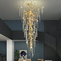 Extra Large Brass Tree Branch LED Chandelier Crystal Bar Drops Ceiling Light Fixture For Foyer Living Room Hall - lampmodern