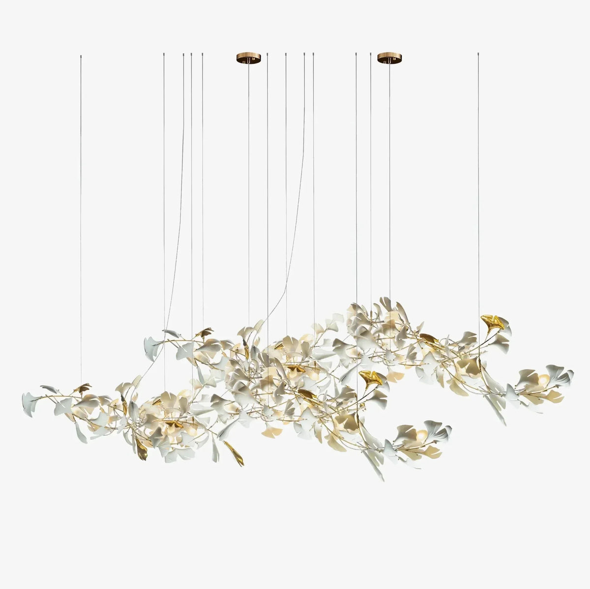 Extra Large Ceramics Twig White Flowers Chandelier Iron Tree Branch Pendant Light For Big Living/ Dining Room - lampmodern