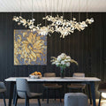 Extra Large Ceramics Twig White Flowers Chandelier Iron Tree Branch Pendant Light For Big Living/ Dining Room - lampmodern