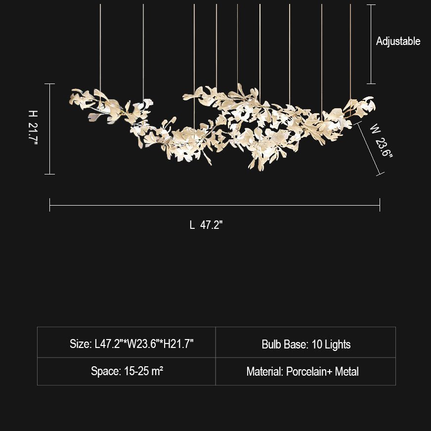 Extra Large Ceramics Twig White Flowers Chandelier Iron Tree Branch Pendant Light For Big Living/ Dining Room - lampmodern