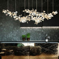 Extra Large Ceramics Twig White Flowers Chandelier Iron Tree Branch Pendant Light For Big Living/ Dining Room - lampmodern