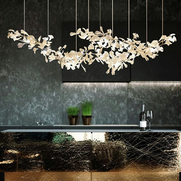 Extra Large Ceramics Twig White Flowers Chandelier Iron Tree Branch Pendant Light For Big Living/ Dining Room - lampmodern