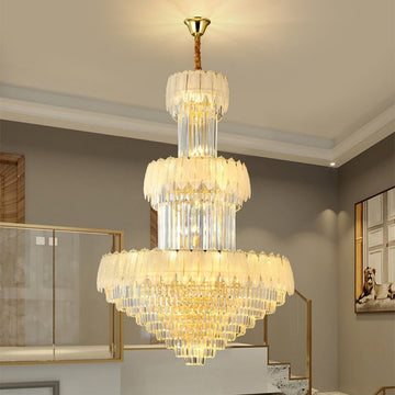 Extra Large Crystal Feather Style Chandelier Long Foyer Staircase Ceiling Lighting Fixture For Living Room - lampmodern