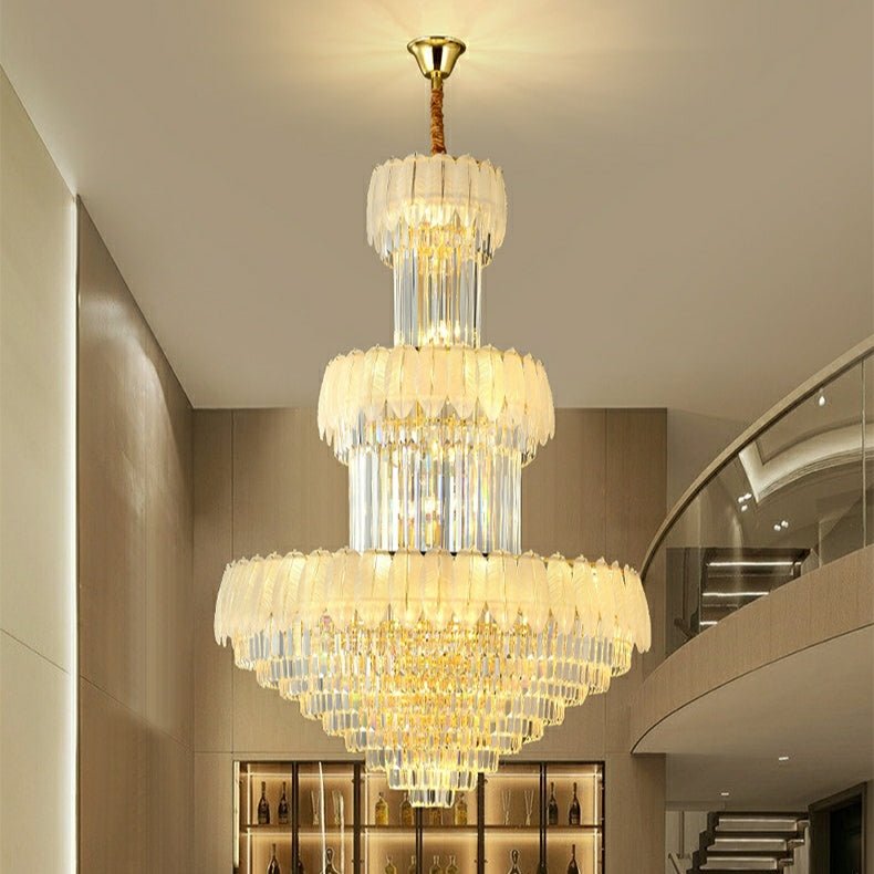 Extra Large Crystal Feather Style Chandelier Long Foyer Staircase Ceiling Lighting Fixture For Living Room - lampmodern
