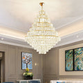 Extra Large Decorative Crystal Chandelier Foyer Hall Ceiling Light Fixture For Staircase In Gold/ Chrome - lampmodern