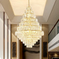 Extra Large Decorative Crystal Chandelier Foyer Hall Ceiling Light Fixture For Staircase In Gold/ Chrome - lampmodern