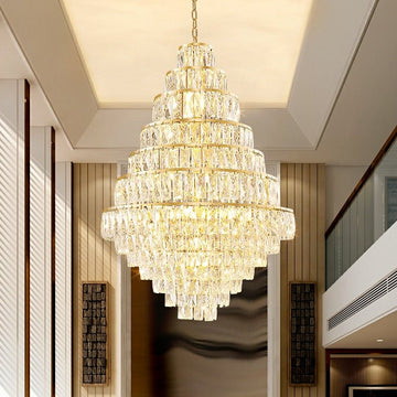 Extra Large Decorative Crystal Chandelier Foyer Hall Ceiling Light Fixture For Staircase In Gold/ Chrome - lampmodern
