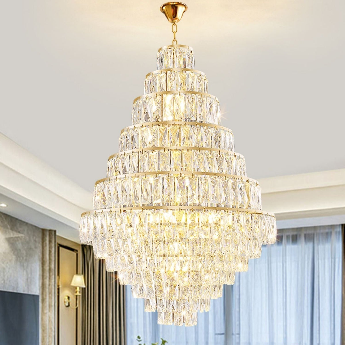 Extra Large Decorative Crystal Chandelier Foyer Hall Ceiling Light Fixture For Staircase In Gold/ Chrome - lampmodern
