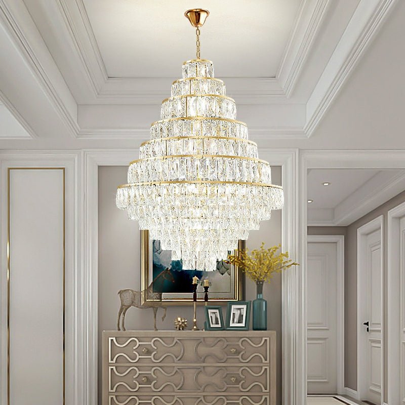 Extra Large Decorative Crystal Chandelier Foyer Hall Ceiling Light Fixture For Staircase In Gold/ Chrome - lampmodern