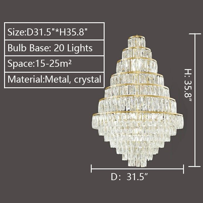 Extra Large Decorative Crystal Chandelier Foyer Hall Ceiling Light Fixture For Staircase In Gold/ Chrome - lampmodern