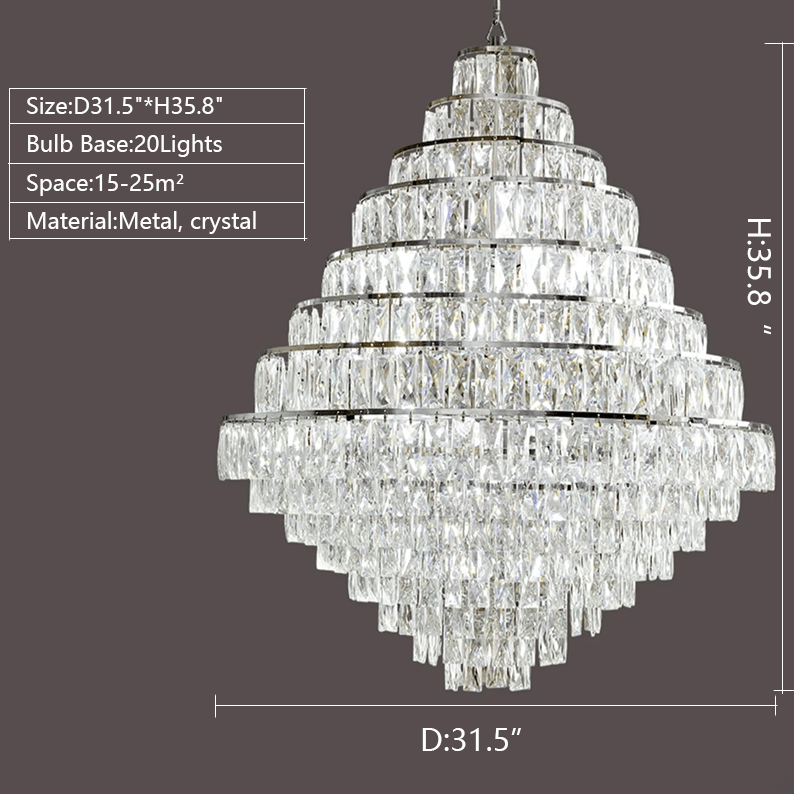 Extra Large Decorative Crystal Chandelier Foyer Hall Ceiling Light Fixture For Staircase In Gold/ Chrome - lampmodern