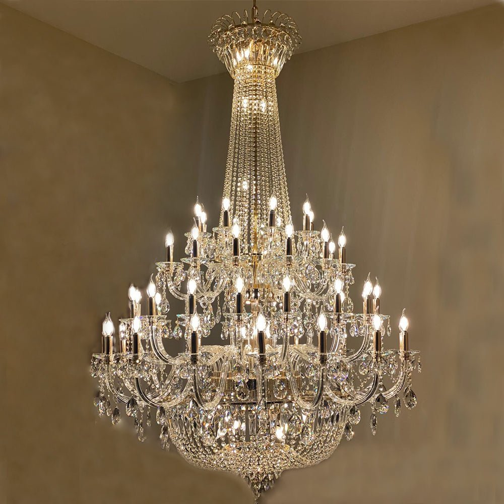 Extra Large European - style Multi - layers Candle Luxury Crystal Chandelier Gold Art Foyer/Staircase Decorative Light Fixture - lampmodern