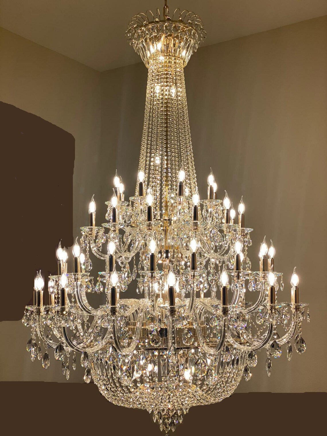 Extra Large European - style Multi - layers Candle Luxury Crystal Chandelier Gold Art Foyer/Staircase Decorative Light Fixture - lampmodern
