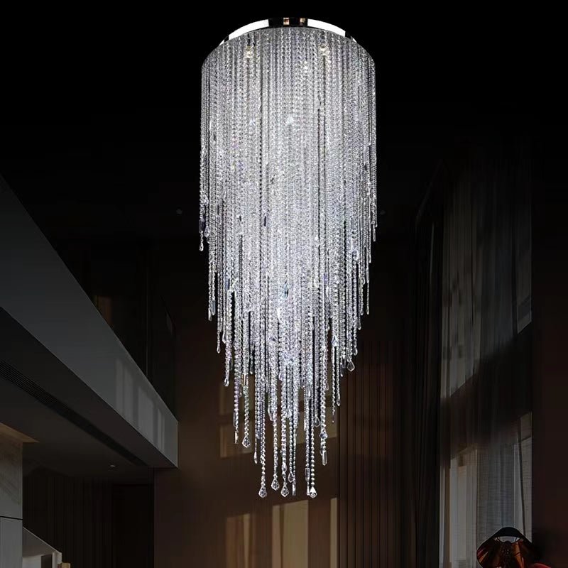 Extra Large Flush Mount Crystal Tassel Pendant Chandelier for Living Room/High - Ceiling Room/Foyer - lampmodern