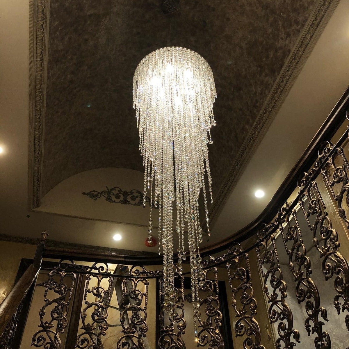 Extra Large Flush Mount Crystal Tassel Pendant Chandelier for Living Room/High - Ceiling Room/Foyer - lampmodern