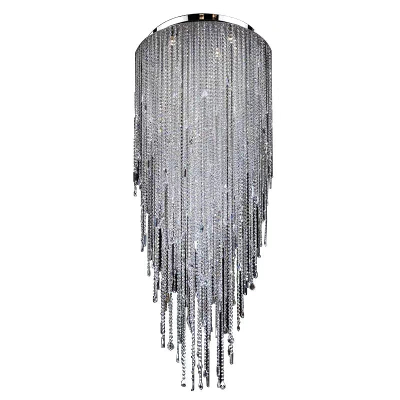 Extra Large Flush Mount Crystal Tassel Pendant Chandelier for Living Room/High - Ceiling Room/Foyer - lampmodern
