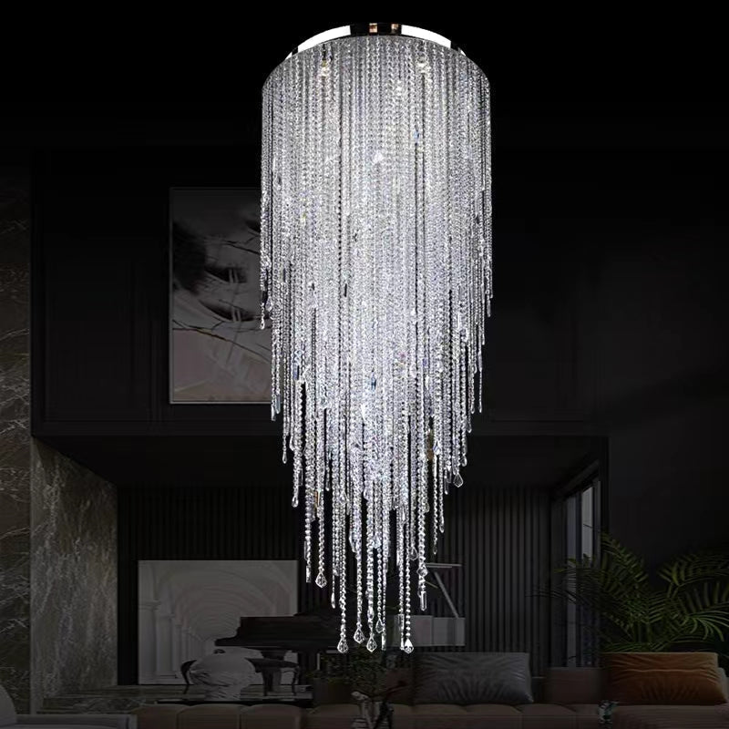 Extra Large Flush Mount Crystal Tassel Pendant Chandelier for Living Room/High - Ceiling Room/Foyer - lampmodern