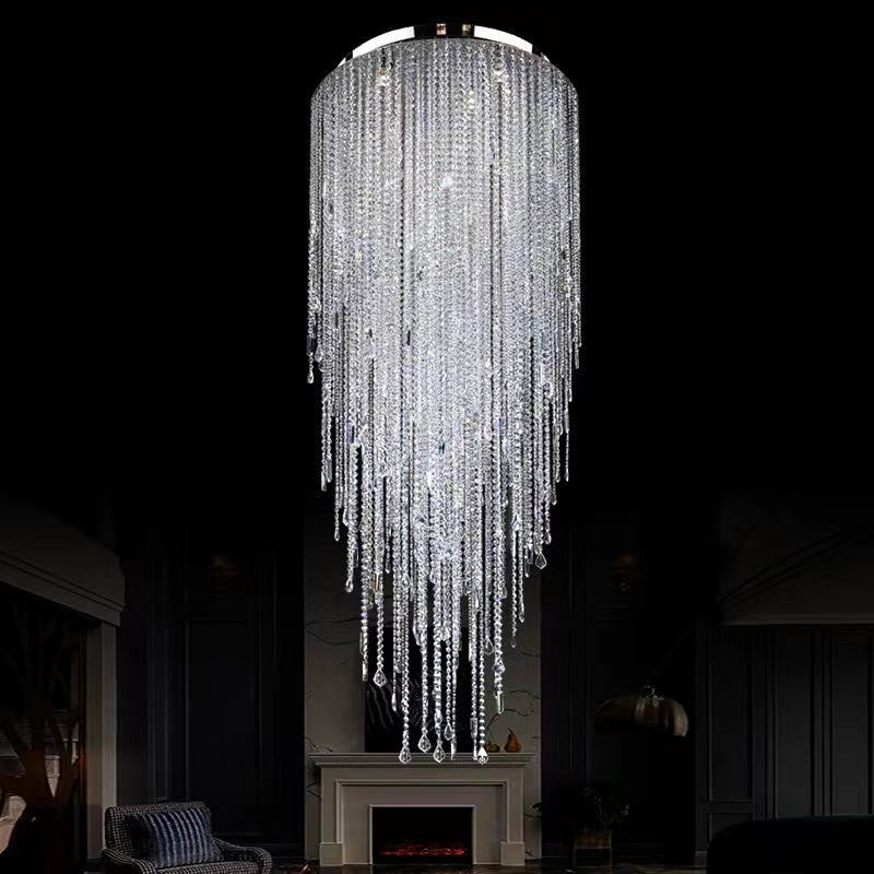 Extra Large Flush Mount Crystal Tassel Pendant Chandelier for Living Room/High - Ceiling Room/Foyer - lampmodern