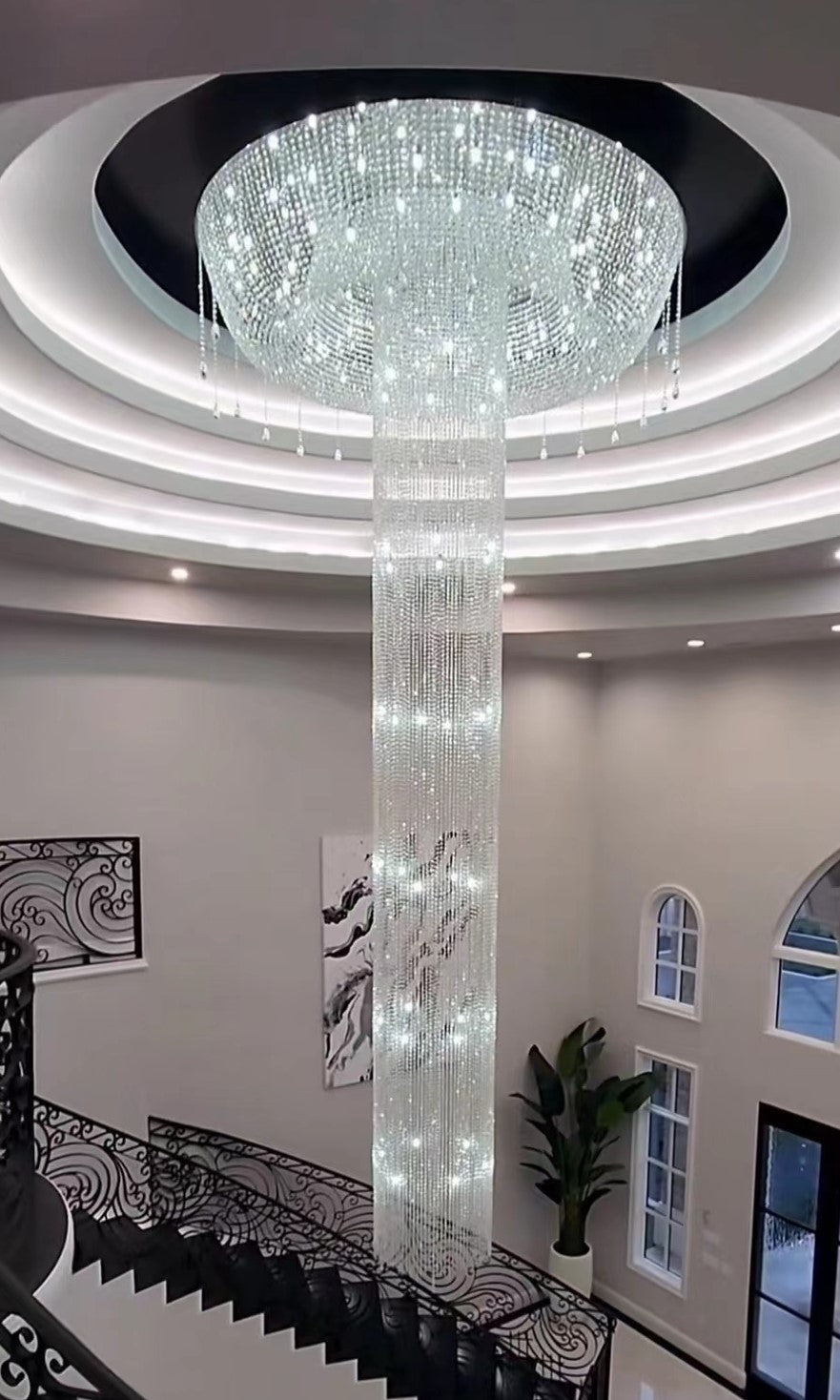 Extra Large Flush Mount Silver Waterfall Luxury Ceiling Crystal Chandelier for High - ceiling Living Room/Duplex Hall - lampmodern