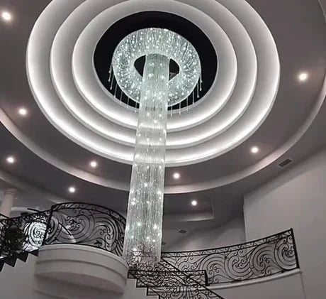 Extra Large Flush Mount Silver Waterfall Luxury Ceiling Crystal Chandelier for High - ceiling Living Room/Duplex Hall - lampmodern
