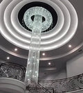 Extra Large Flush Mount Silver Waterfall Luxury Ceiling Crystal Chandelier for High - ceiling Living Room/Duplex Hall - lampmodern